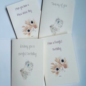 Set of 8 Watercolor Print Cards - Whimsical Kitten Cat